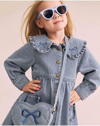 Huxbaby - Vintage Bow Collar Denim Dress - Babies-Kids