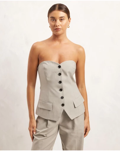 AERE - Button Up Strapless Top