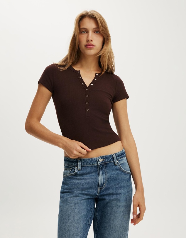 Cotton On - Blake Rib Henley Short Sleeve