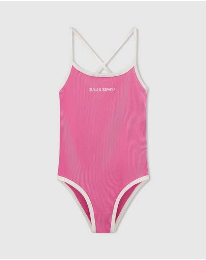 Zulu & Zephyr Mini - Mini Stripe Rib Logo One Piece - Kids