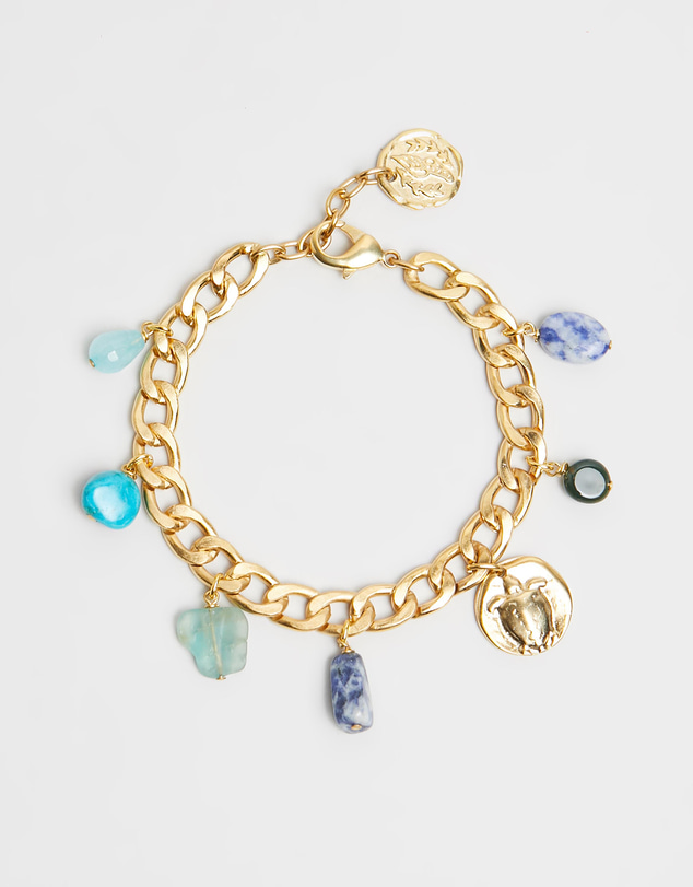 Ancient Greek Sandals - Turtle Stones Gold & Blue Anklet