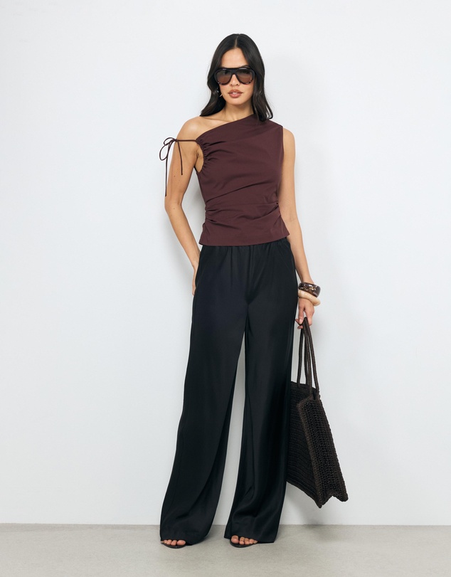 AERE - Evie Asymmetric Ruched Poplin Top