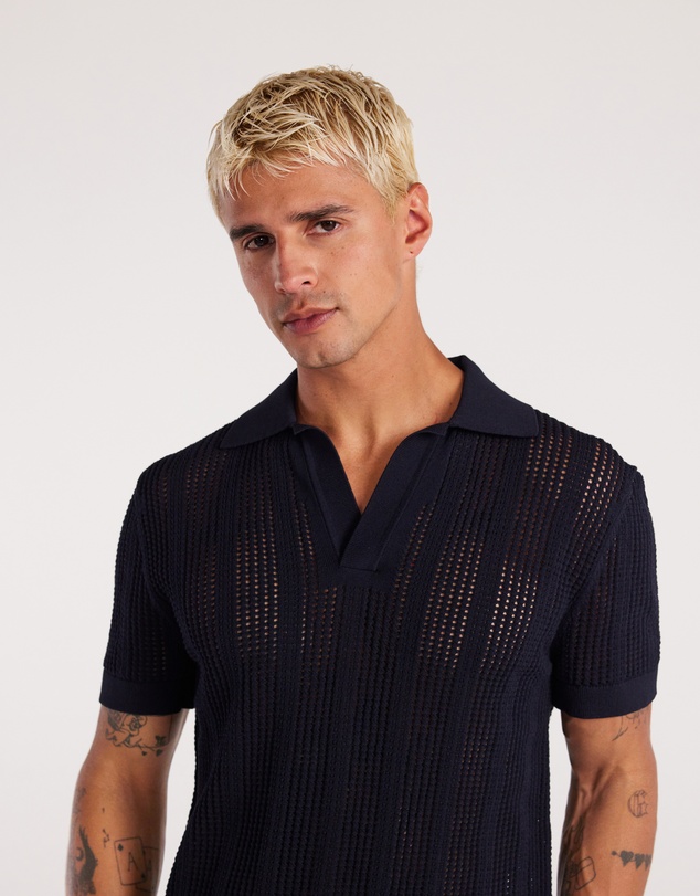 Calibre - Self Stripe Mesh Knit Polo Navy