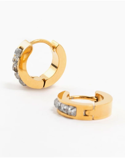 Lovisa - Waterproof Gold Plated Stainless Steel Square Cut Diamante Huggie Earrings