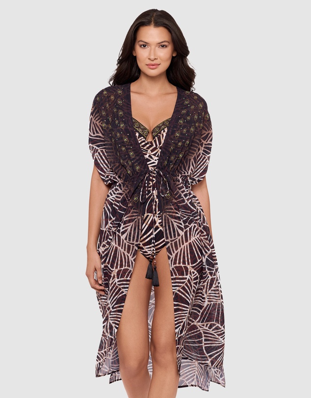 Miraclesuit Swimwear  - Let's Be Fronds Sheer Beach Cover Up Kimono
