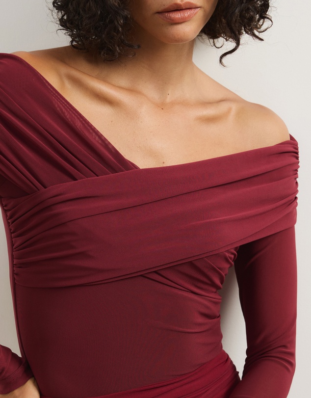 Atmos&Here - Ophelia Cross Off Shoulder Mesh Long Sleeve Top