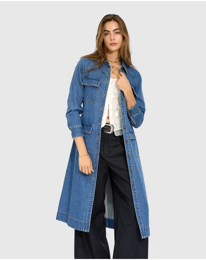 Belle & Bloom - See Through You Midi Belted Trench Dress