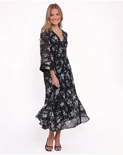 Petal & Pup - Mavis Long Sleeve Maxi Dress - Black Floral