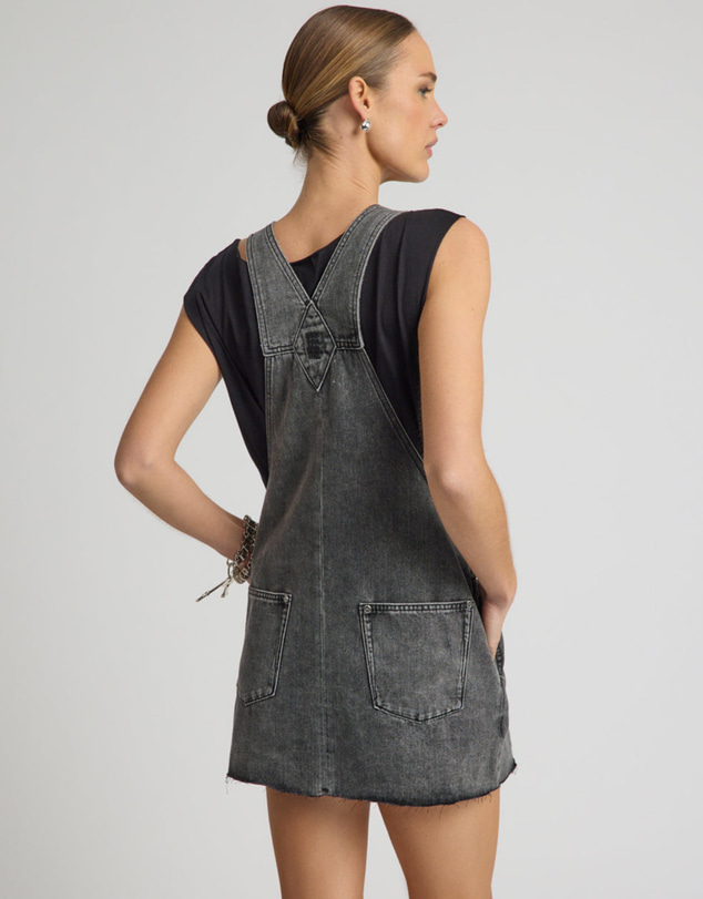 ONE TEASPOON - Raven Denim Mini Pini Dress - Washed Black