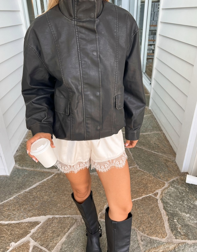Beginning Boutique - Blakely Black Funnel Neck PU Jacket