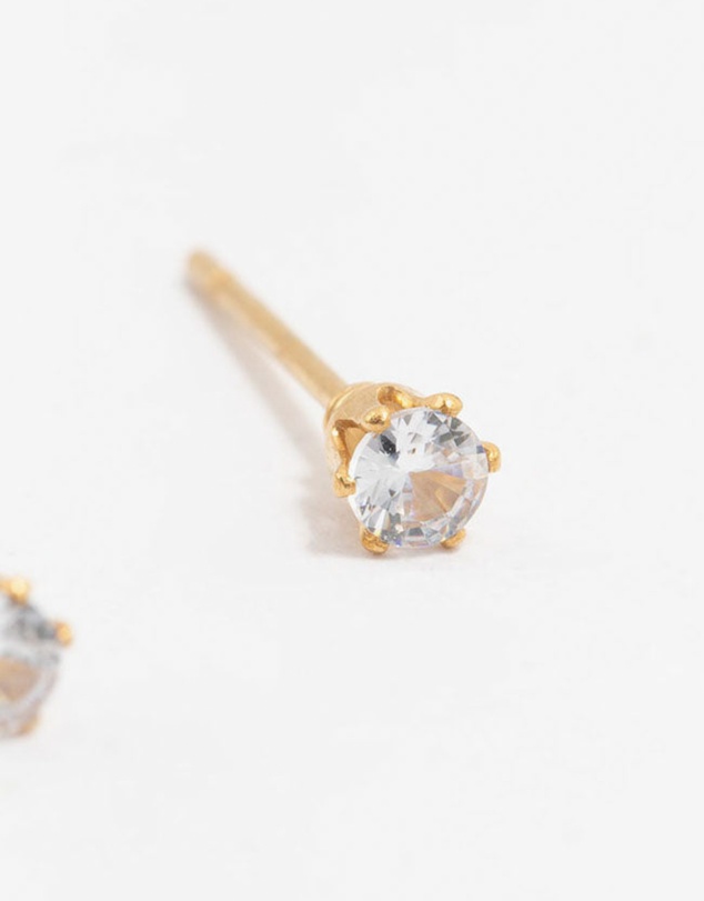 Lovisa - Waterproof Gold Plated Stainless Steel Cubic Zirconia Stud Earrings 3 MM
