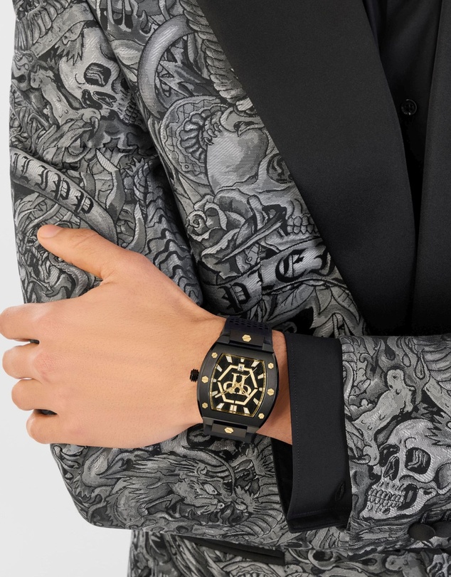 Philipp Plein - Hexagon Phantom 44mm Black Dial and Strap with Gold-tone PP logo