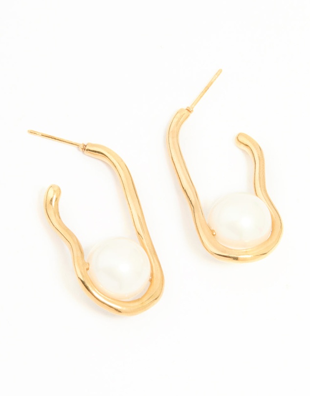 Lovisa - Waterproof Gold Plated Stainless Steel Pearl Twist Hoop Earrings