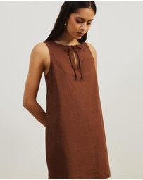 Atmos&Here - Tie Front Linen Blend Mini Dress