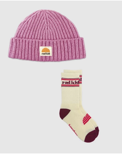 Banabae - Rad Kid Merino Beanie and Socks Bundle - Peony Pink