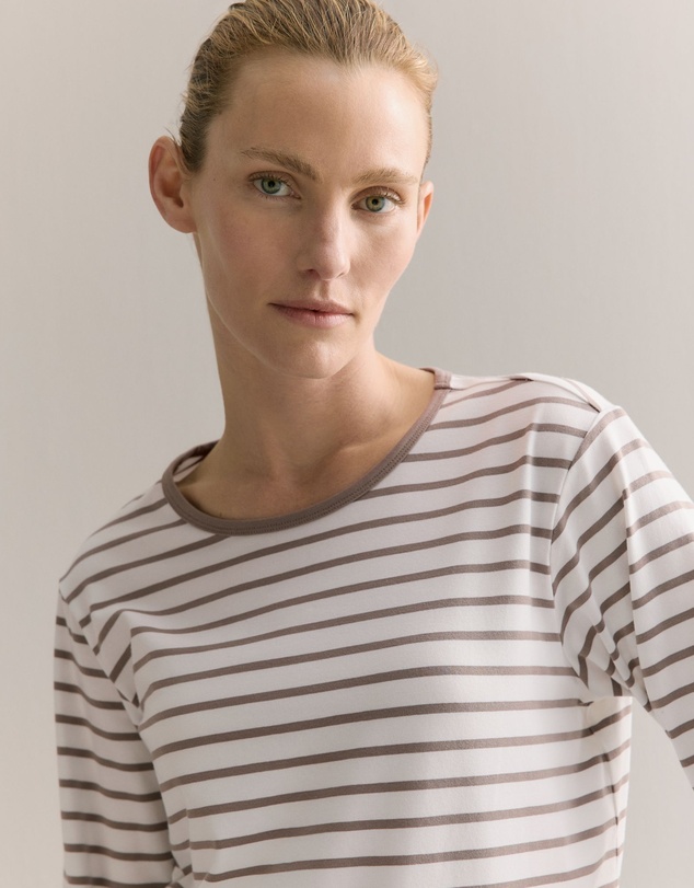 Trenery - Cotton Stripe 3/4 Sleeve T-shirt in Cinder
