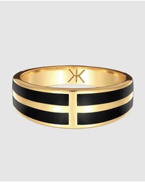 Kuzzoi - ICONIC EXCLUSIVE - Ring Men Enamel Sleek Design 925 Sterling Silver Gold-Plated