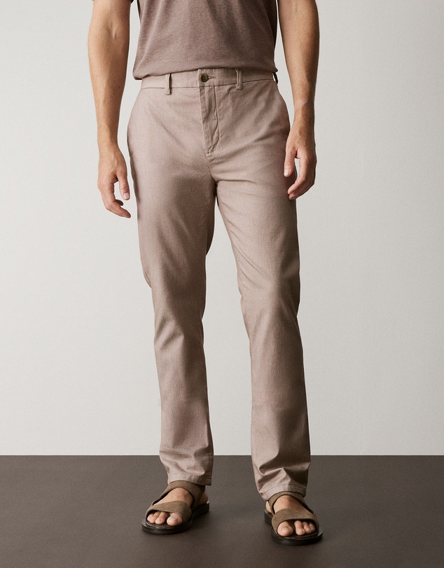 Trenery - Regular Fit Yarn Dyed Cotton Dobby Chino in Cocoa
