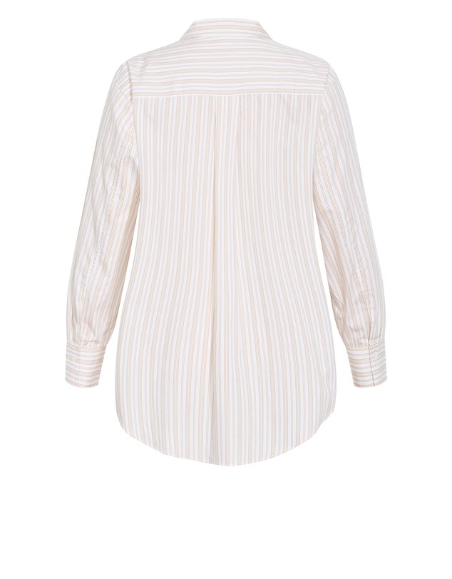 City Chic - Plus size Chiara Oversized Longline Stripe Cotton Shirt - taupe