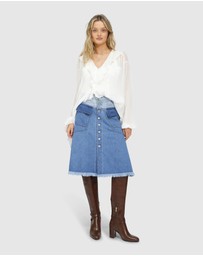 Belle & Bloom - Let Me Wander Button Front Denim Midi Skirt