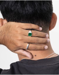 Kuzzoi - ICONIC EXCLUSIVE - Ring Male Signet Square Enamel Green 925 Sterling Silver