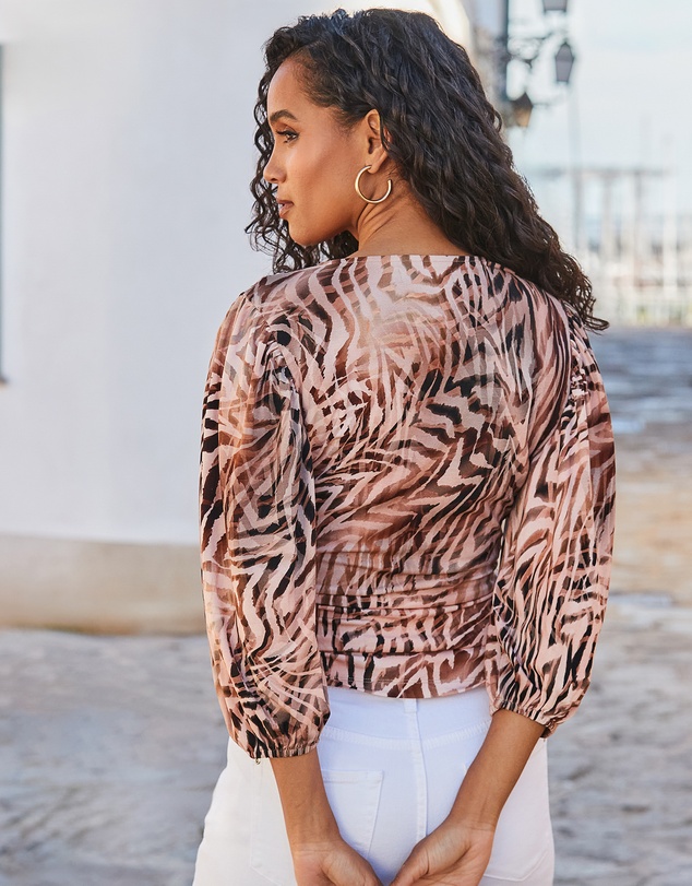 Sosandar - Plunge Neck Balloon Sleeve Top