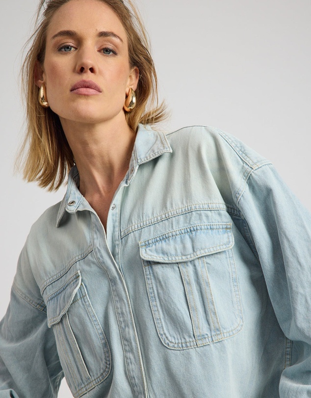ONE TEASPOON - Daydream Heart Oversized Denim Shirt - Sea Mist Blue