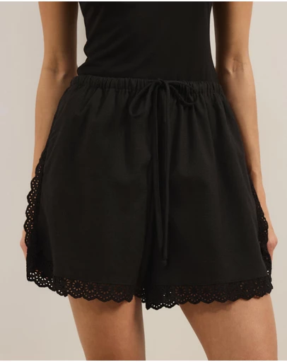 Atmos&Here - Lucy Broderie Trim Linen Blend Shorts