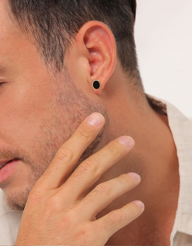 Kuzzoi - ICONIC EXCLUSIVE - Earrings Men Stud Circle Basic Geo with Enamel in 925 Sterling Silver Gold Plated