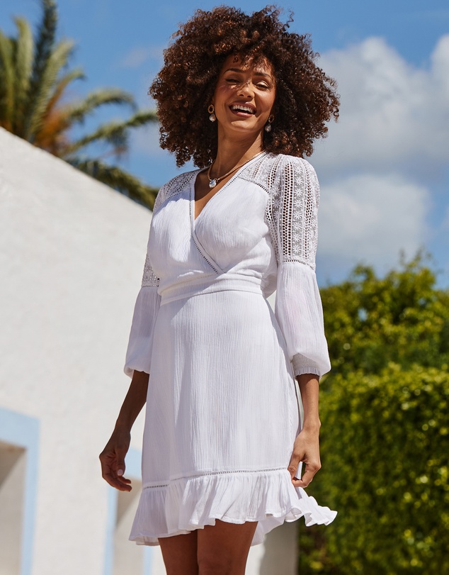 Sosandar - Broderie Detail Wrap Front Summer Dress