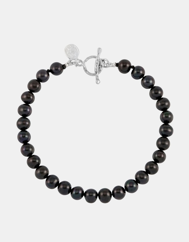 Dower & Hall - Men's Black Pearl Bracelet In Sterling Silver