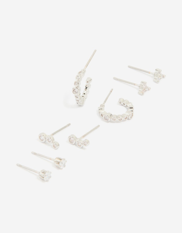 Lovisa - Waterproof Stainless Steel Diamante Stacking Earrings 4-Pack