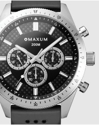 Maxum - Lansdowne Multifunction Chrono Silver Tone Case, Black Dial & Black Silicone Band