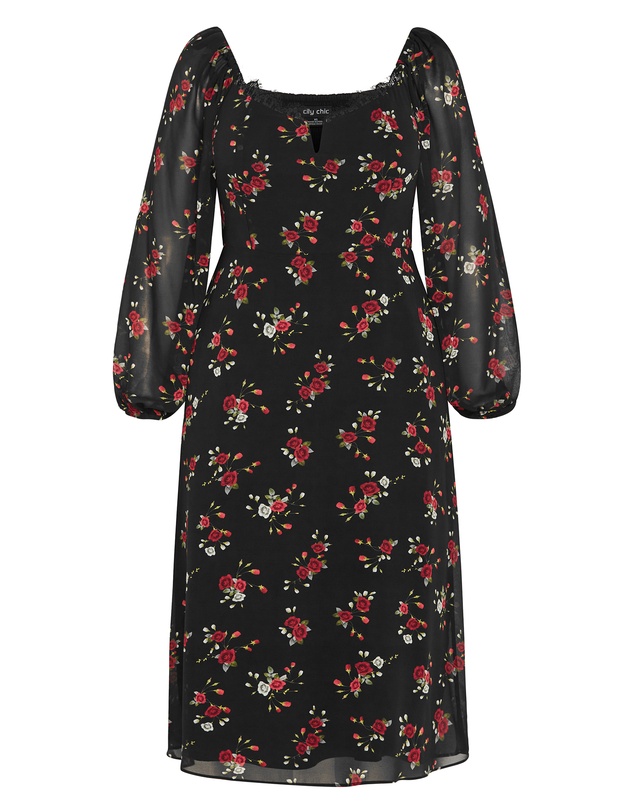 City Chic - Plus size Orla Print Midi Dress - black