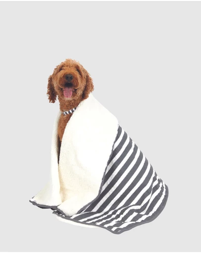 Mog & Bone - Fleece Pet Blanket - Charcoal Hamptons Stripe Print