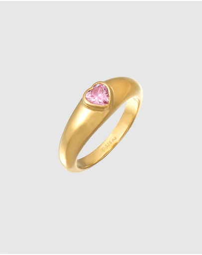 Elli Jewelry - Ring Pinky Crystal Heart Valentine 925 Sterling Silver Gold-Plated