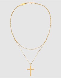 Kuzzoi - ICONIC EXCLUSIVE - Necklace Men Cross Pendant Layer Religion in 925 Sterling Silver Gold Plated