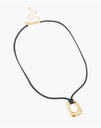 Lovisa - Waterproof Gold Plated Stainless Steel Rectangle Pendant Cord Necklace