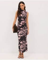 Calli - Luca Gathered Mesh Floral Midi Dress