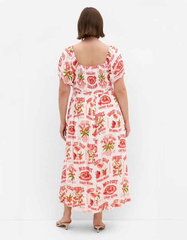 City Chic - Plus size Abbie Short Sleeve Cherry Print Midi Dress - ivory