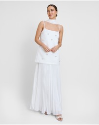 Six Stories - Embellished Pearl Strappy Maxi Dress with Neck Scarf