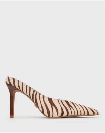 Betts - Matcha Leather Pony Hair High Stiletto Mules