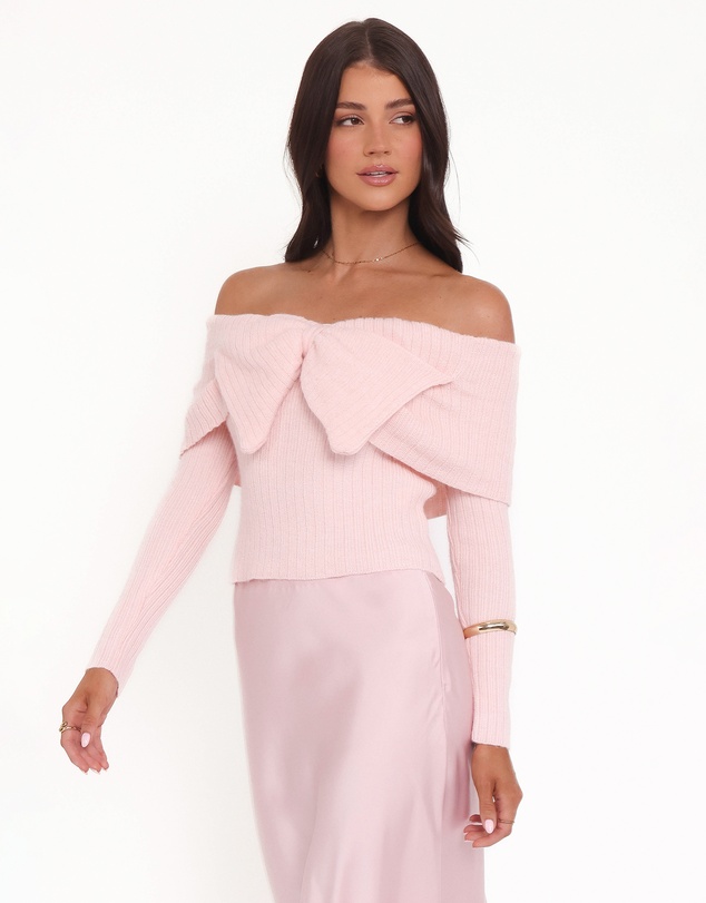 Petal & Pup - Helene Bow Off Shoulder Knit Sweater - Pink