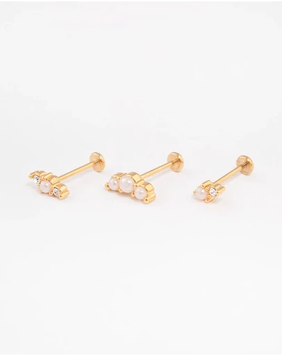 Lovisa - Gold Plated Surgical Steel Pearl Flat Back Pack