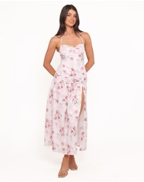 Petal & Pup - Lelia Halterneck Midi Dress - Pink Floral