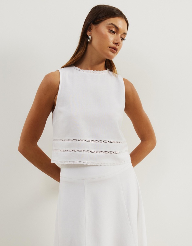 Atmos&Here - Linen Blend Lace Trim Top