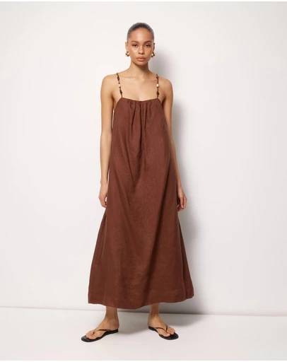 AERE - Nora Beaded Linen Maxi Dress