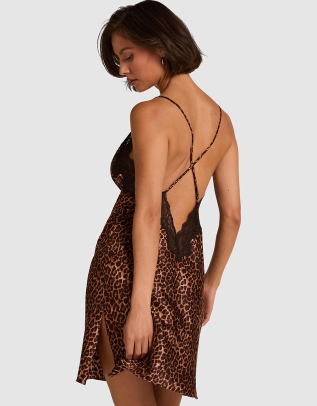 Hunkemoller - Gabrielle Satin Lace Leopard Slip Dress