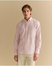 Trenery - Regular Fit Yarn Dyed Cotton Monogram Oxford Shirt in Ash Pink