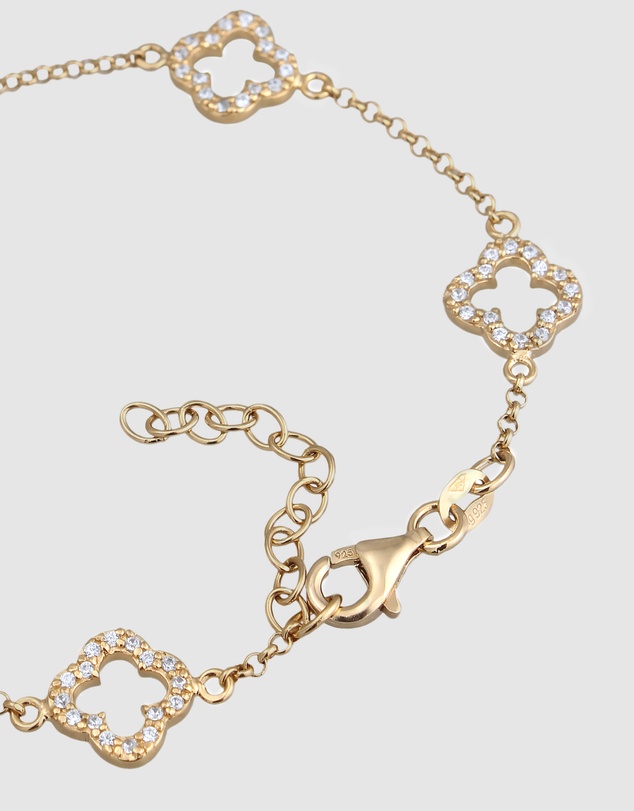 Elli Jewelry - Bracelet Clover Leaf with White Zirconia 925 Sterling Silver Gold-plated